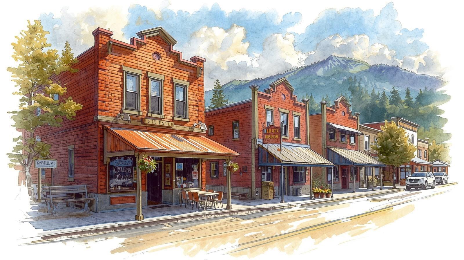 Concept image western town in the mountains for themed entertainment