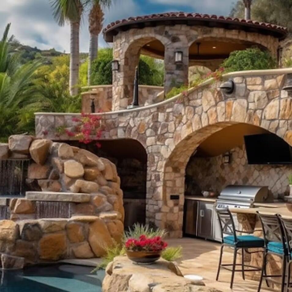 outdoor stone pool grotto concept by Mythodium